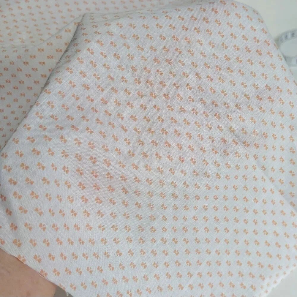 Dainty Peach Bows on White Semi-Sheer Vintage Fabric Quilting Sewing 2yds